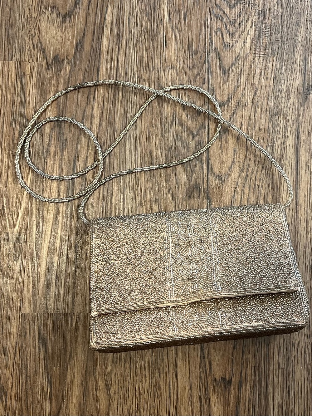 Gold Beaded Crossbody Clutch Bag with Chain Strap